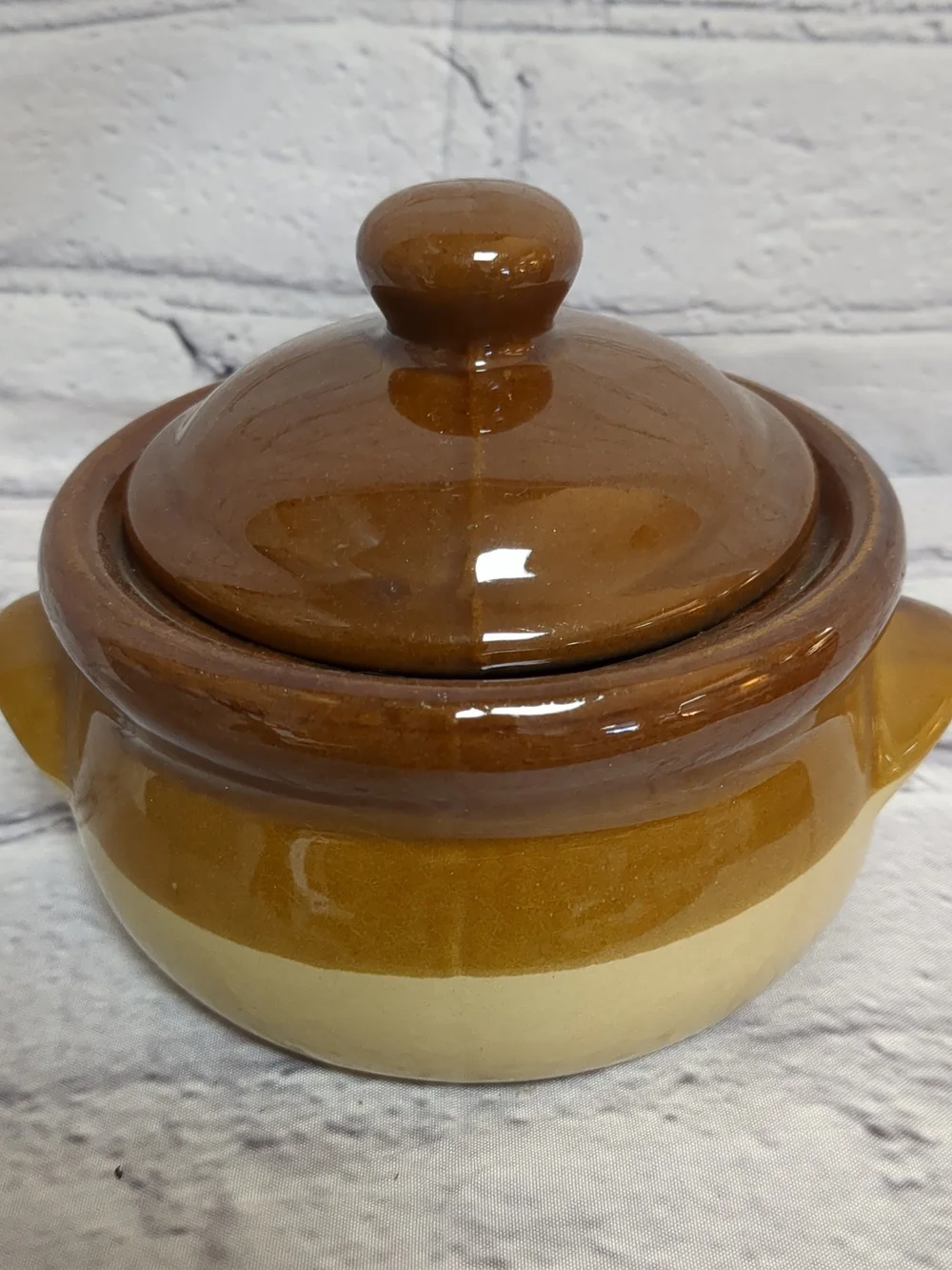 Glazed Two-Tone Brown Ceramic Covered Casserole